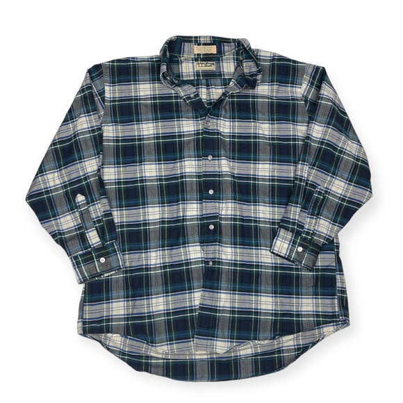 Vintage 90s LL Bean Single Needle USA Button Up Plaid Shirt 17.5 33 - Picture 1 of 8